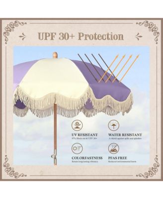 6Ft Adjustable Vintage Floral Fringe Umbrella w/ Deck Holder Carry Bag