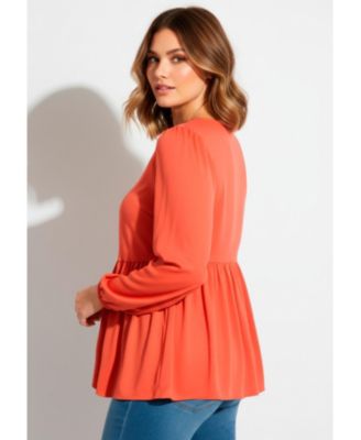 Women's Plus Size V Neck Blouson Elastic Waist Blouse