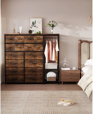 Large Clothes Storage Rack 16-Drawer & 2-Tier Shelves - Space Saving Freestanding Wardrobe for Small Bedroom/Apartment | No Assembly Needed