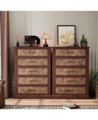 Brown 5 Drawer Dresser for Bedroom, Farmhouse Tall Chest of Drawers with Metal Handles, Rustic Wooden Dresser for Living Room