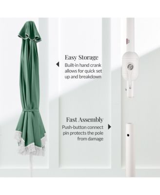 9ft Fringe Market Umbrella - Boho Patio Sunshade w/ Tilt, UPF50+, Steel Pole for Table, Pool, Deck