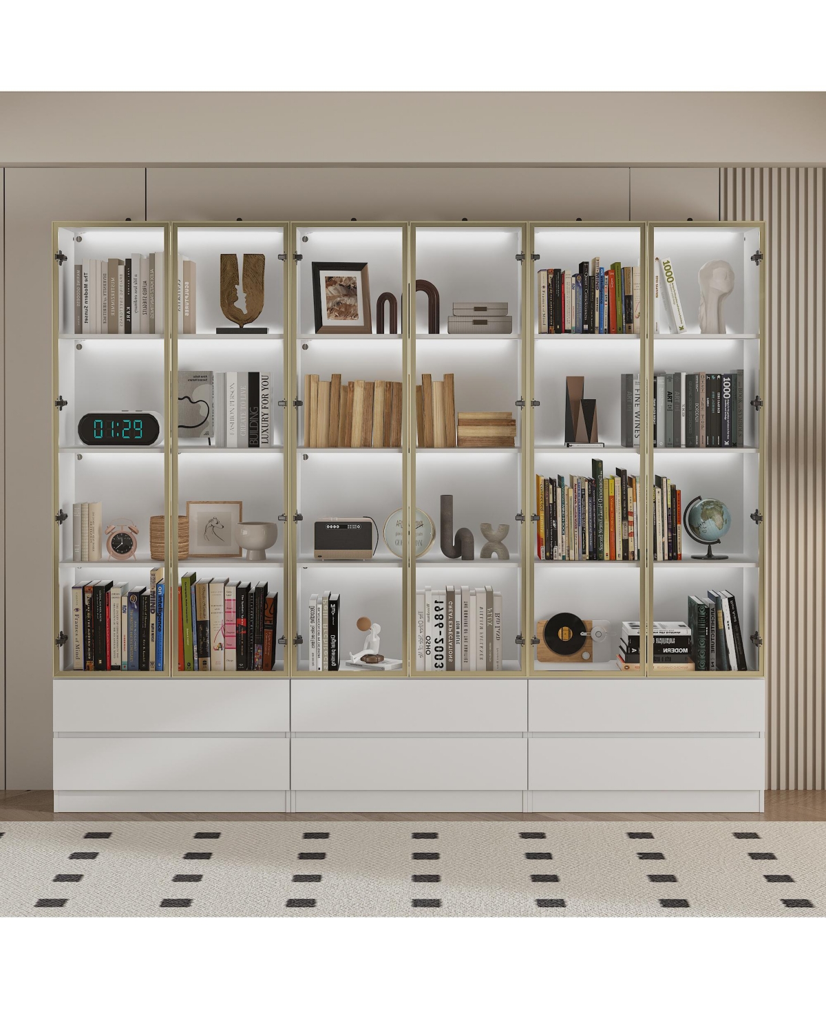 Famapy White Wood Accent Storage Cabinet With Tempered Glass Doors