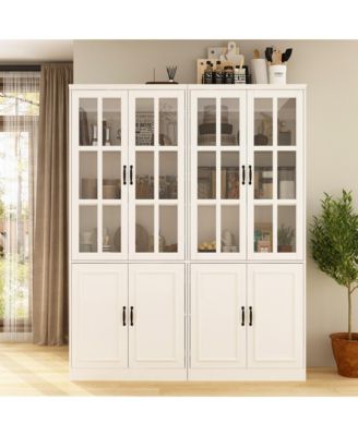 Bookcase Bookshelf with 5 Storage Shelves & 2 Glass Doors, Display Storage Cabinet for Home Office, Living Room