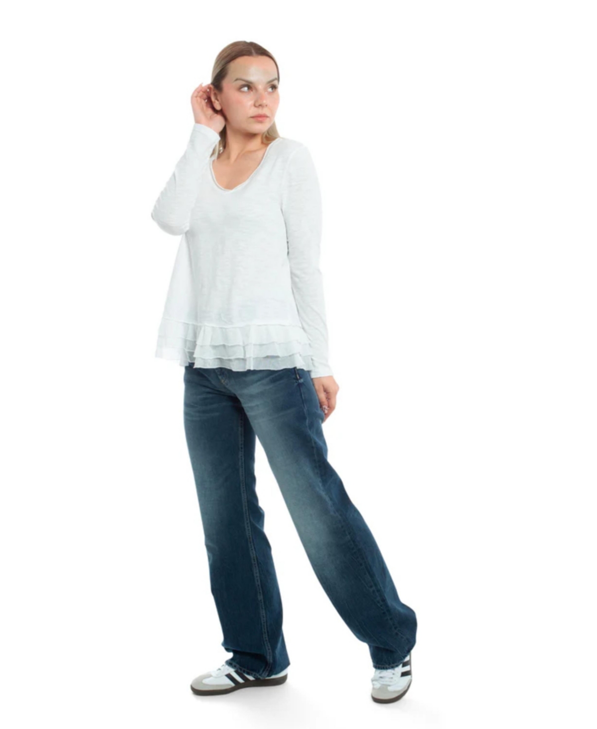 Wilt Clothing Women's V-Neck Mixed Media Long Sleeve