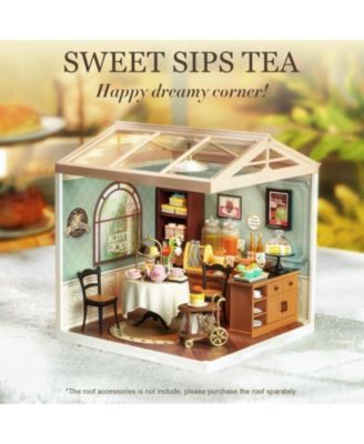 Miniature House Kit DIY Plastic House Building Toy Set with LED Tiny Store Making Kit Model Craft Hobby Unique Gift Sweet Sips Tea