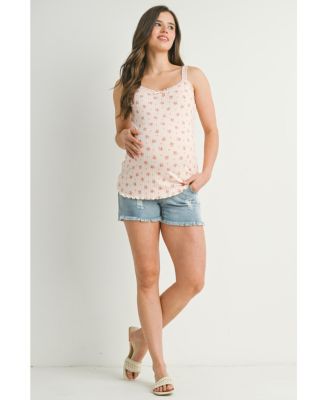Maternity Ribbed Floral Lace Trim Cami Tank Top