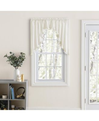Home Classic Narrow Ruffle Natural Color Rod Pocket Swag Curtain Panel, 86" X 38
