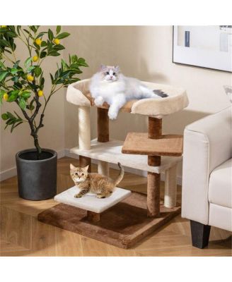 2-in-1 Cat Activity Center: Staircase & Tree with 4 Multi-Tier Platforms, Integrated Sisal Scratching Posts, Space-Saving in Gray