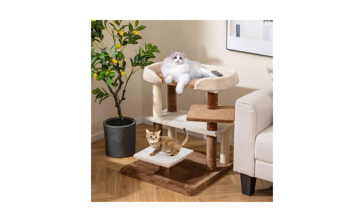 Aostirmotor 2-in-1 Cat Activity Center: Staircase & Tree with 4 Multi-Tier Platforms, Integrated Sisal Scratching Posts, Space-Saving in Gray