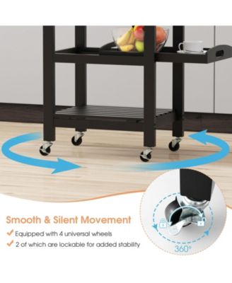 Kitchen Island Cart with Stainless Steel Top and Storage Basket, Rolling Trolley