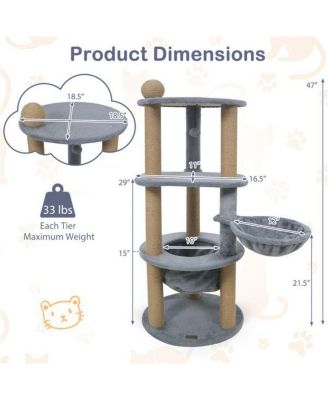 47-Inch Cat Tower with Scratching Posts, Multi-Level Cat Tree for Relaxation and Play, Light Grey