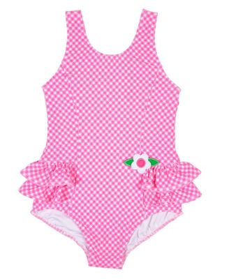 Big Girls Gingham Swimsuit with Ruffles and Flower