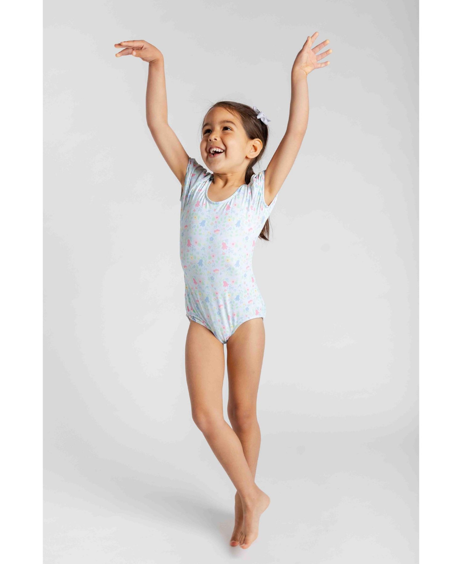 Toddler Girls Floral Print Swimsuit with Puff Sleeves