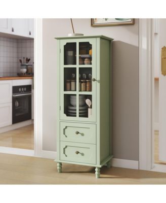Minimalism Buffet Cabinet with Glass Doors and Double Drawer, Modern Wooden Storage Sideboard Cupboard for Living room, Dining Room
