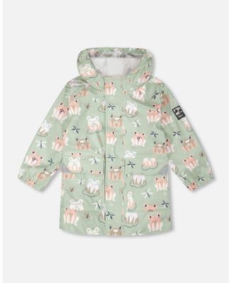 Toddler Girls Rain Jacket in Polyurethane Green Frog Print