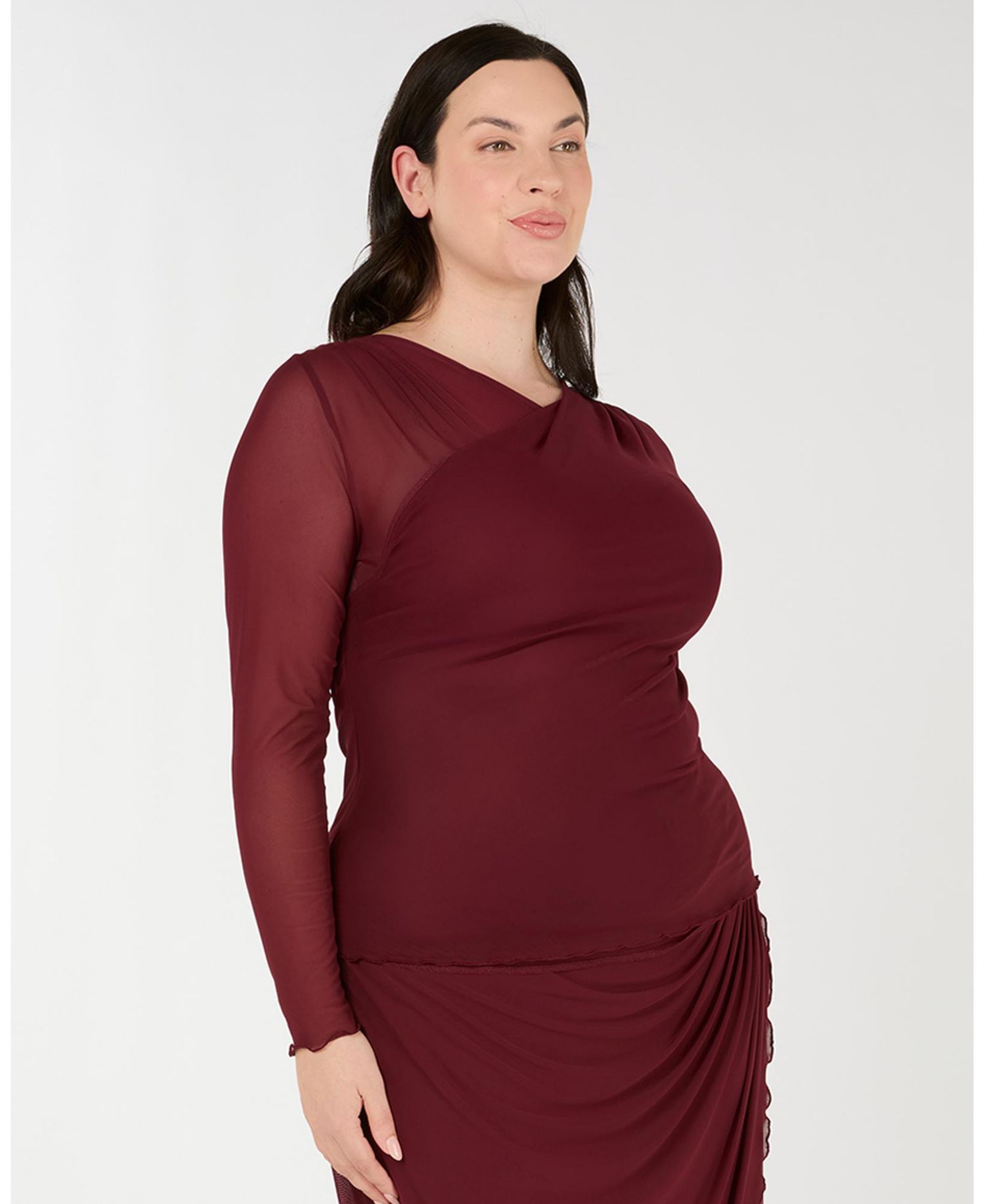 Women's Annalise Red Mesh Long Sleeve Wrap Top