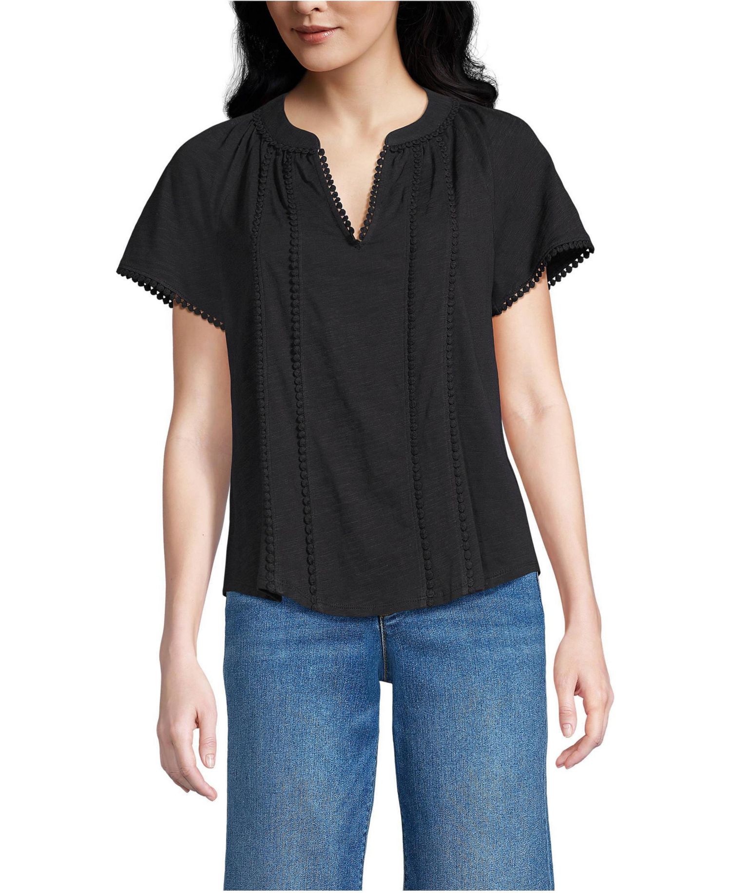Women's Slub Short Sleeve Notch Neck Top