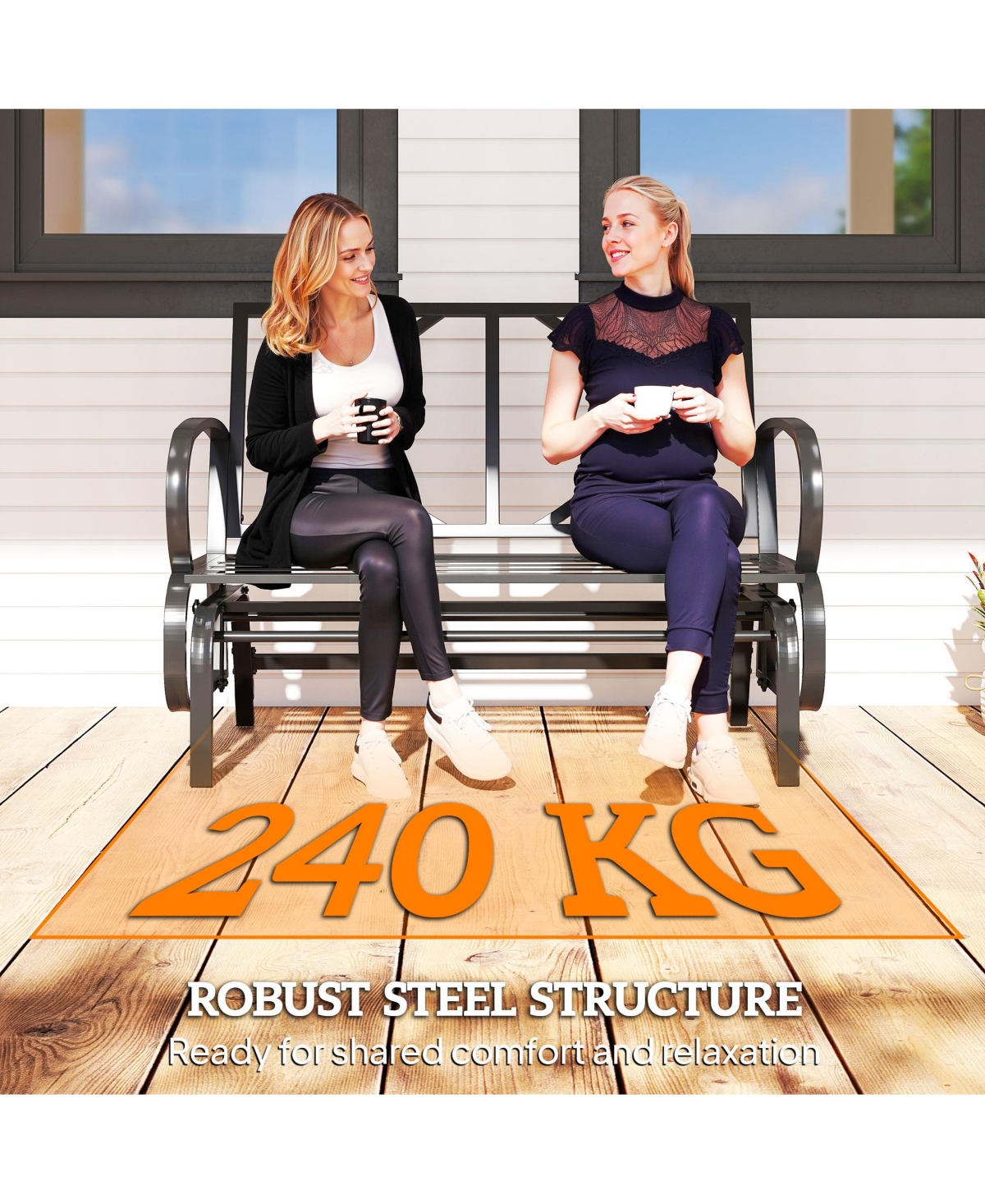 Outsunny Outdoor Rocking Loveseat, Patio Glider Bench, Cushions, Pillows,