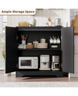 Modern Console Table Storage with 2 Rattan Doors and Shelves