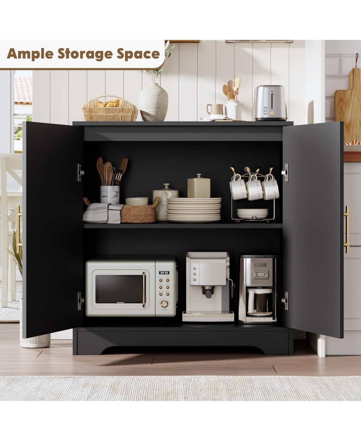 gaomon Modern Console Table Storage with 2 Rattan Doors and Shelves