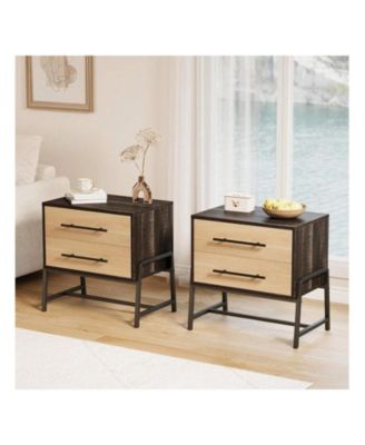 1PC Farmhouse Drawer Nightstand, Metal Legs Storage Bedside Table Sofa Side Organizer for Living Room