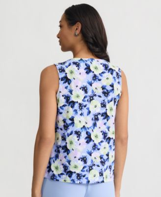 Women's Pleat-Neck Sleeveless Floral Top