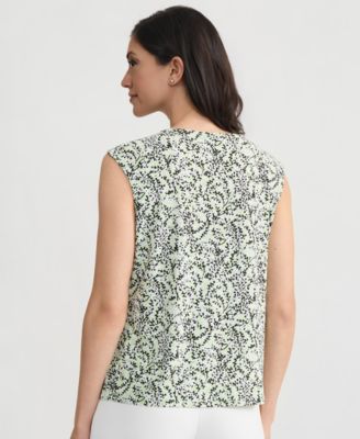 Women's Printed Keyhole-Neck Sleeveless Top