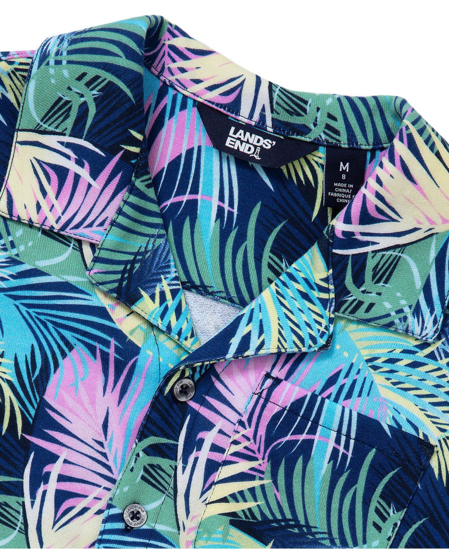 Рубашка Lands' End Short Sleeve Slub Camp для мальчиков, цвет: Пальмовый / Лаймовый — фото 3
