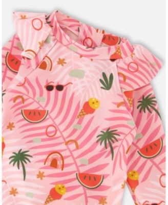 Baby Girls One-Piece Long Sleeve Rash guard Beach Print