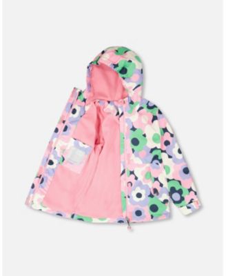 Toddler Girls Mid-Season Jacket Black Printed Flowers