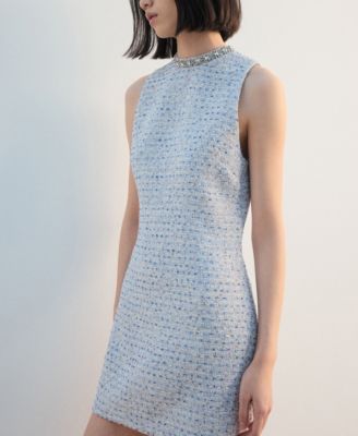 Women's Rhinestone Collar Tweed Dress