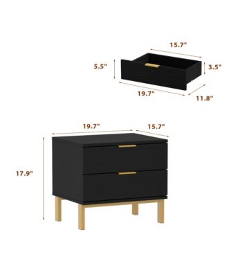 Bedside table with 2 Drawers, Nightstand with Metal Feet