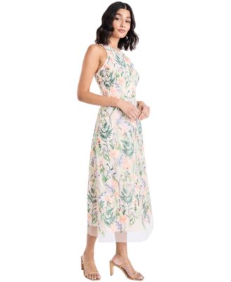 Women's Embroidered Floral Halter Neck Midi Dress