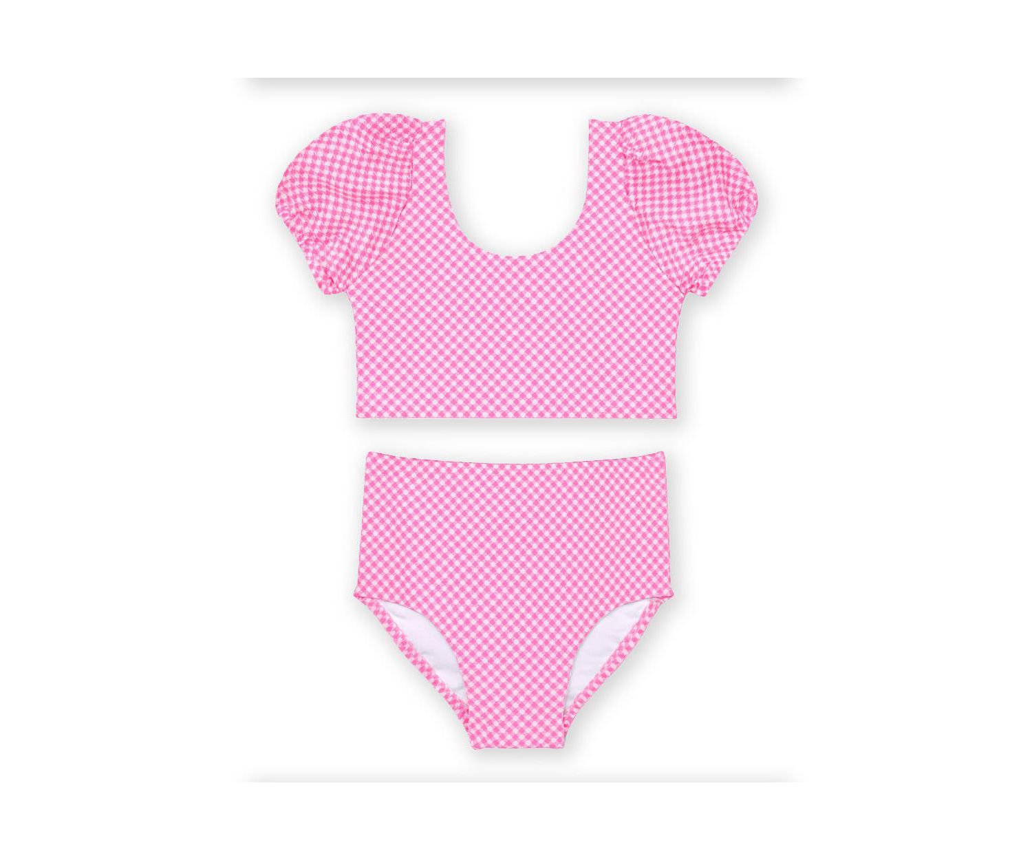 Big Girls Gingham Puff Sleeve Bikini
