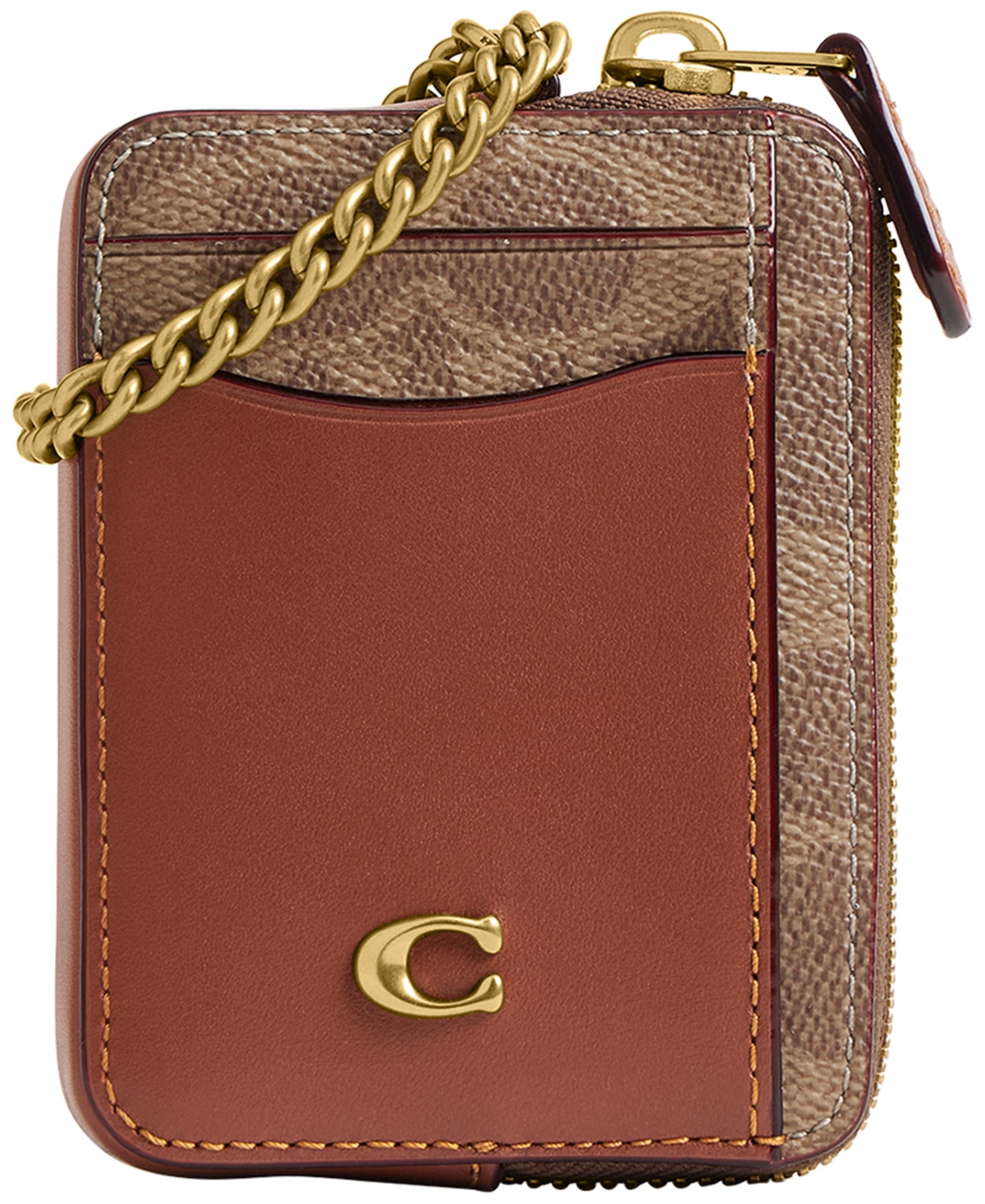 Coach Canvas Signature Essential Zipper Chain Card Case