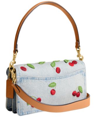 Tabby Medium Denim Cherry Embroidery Shoulder Bag 26