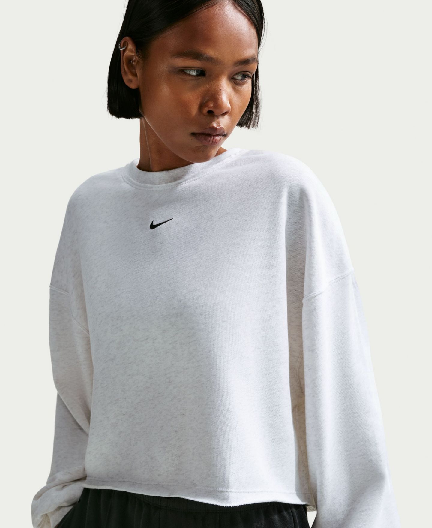 Женский свитшот Nike Oversized French Terry, цвет: Берёзовый меланжевый / Чёрный — фото 2
