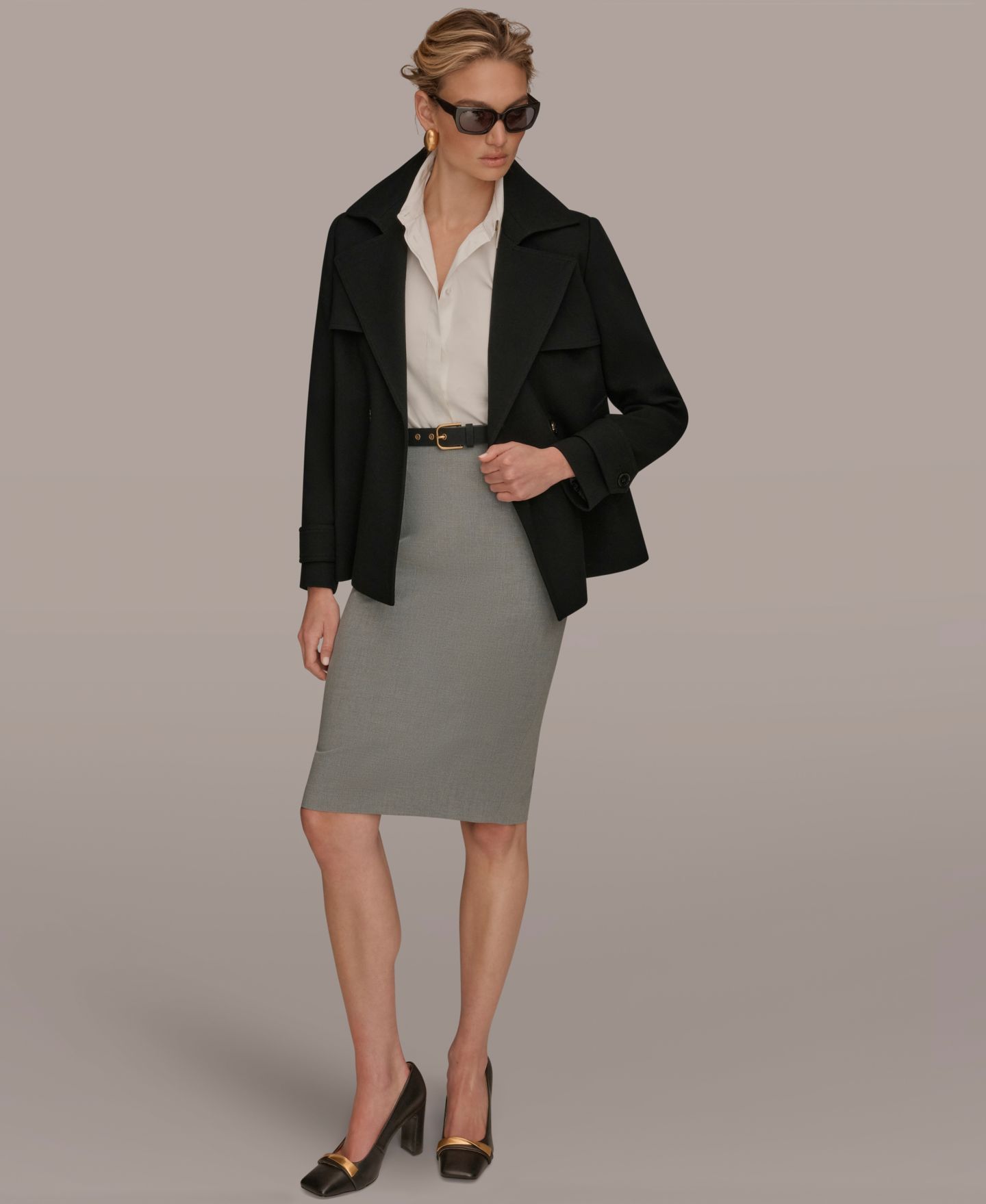 Женское пальто Donna Karan New York Short Crepe Notch Collar Trench, цвет: Чёрный — фото 5
