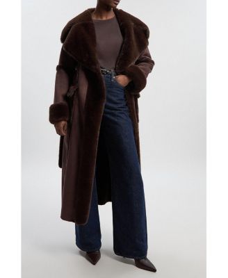 Women's Faux Shearling Belted Maxi Coat