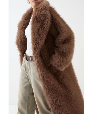 Women's Long Faux Fur Wide Collar Coat