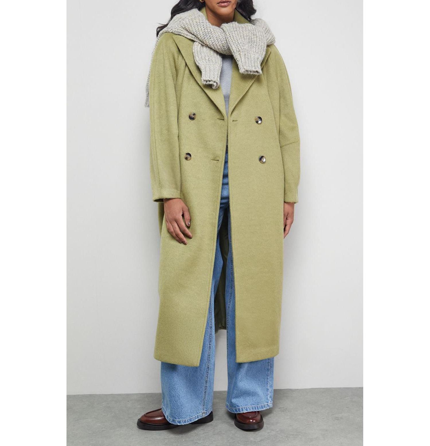 Women's Oversized Pleat Back Detail Maxi Coat