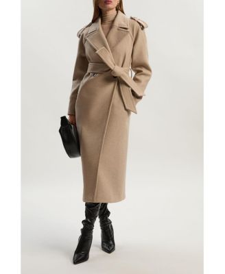 Women's Wool Tailored Belted Midi Coat