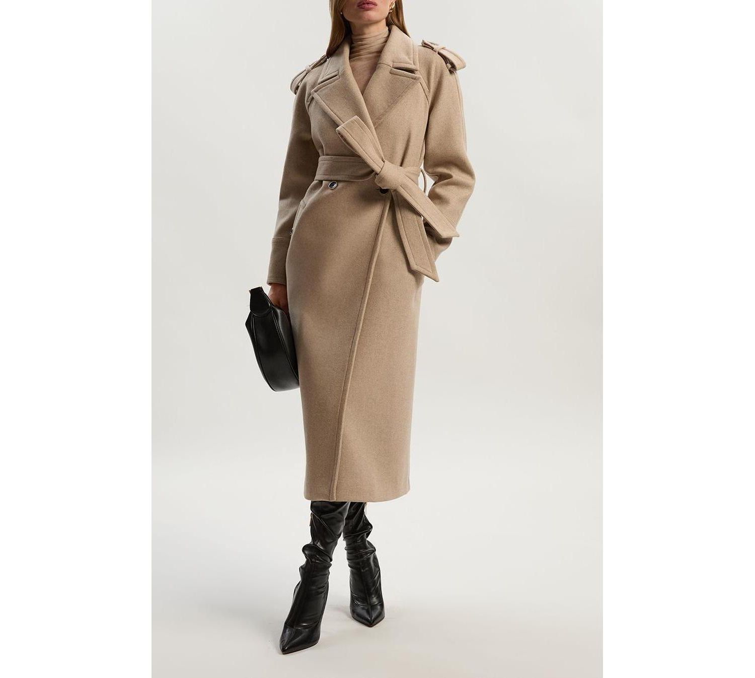 Women's Wool Tailored Belted Midi Coat