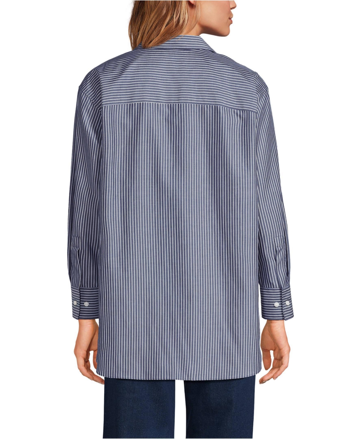 Lands' End Women's Oversized No Iron Tunic with Statement Collar Shirt
