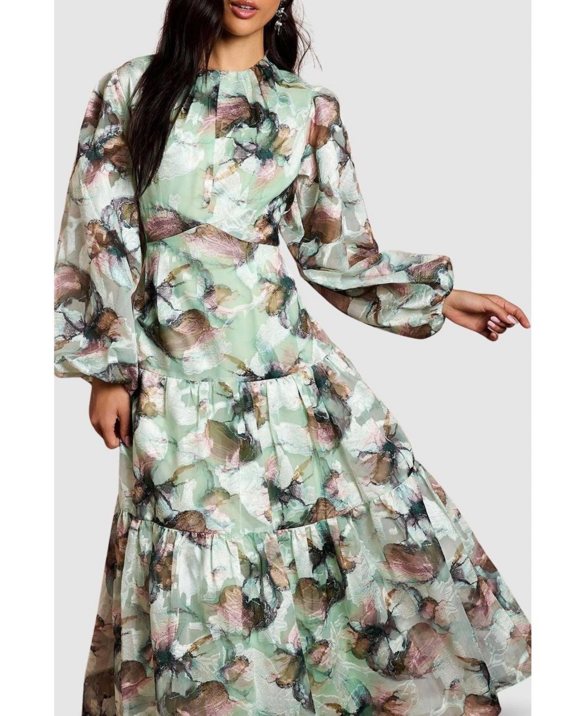 Coast Women's Puff Sleeve Jacquard Midaxi Dress