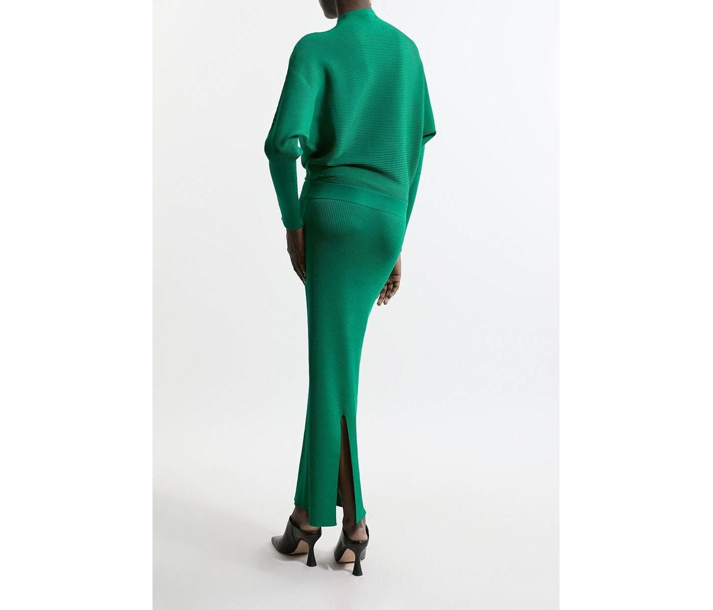 Женское платье Karen Millen Drape Knit Bat Wing Pencil Midi, цвет: Зелёный — фото 6