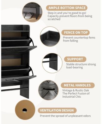 Shoe Cabinet Organizer with 2 Flip Drawers, Freestanding Narrow Shoe Rack for Entryway, Freestanding Hidden Shoe Storage Cabinet for Entryway