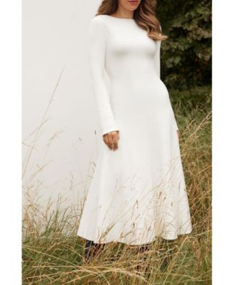 Women's Knit Wool Look Full Skirt Midi Dress