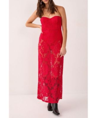 Women's Lace Bandeau Sheer Maxi Dress