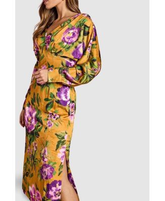 Women's Printed Satin Maxi Dress With Cowl Back